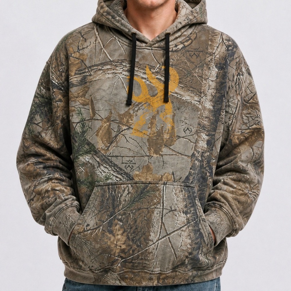Browning Mens Large Realtree Camo Pullover Hoodie Buckmark Logo Sweatshirt 3242